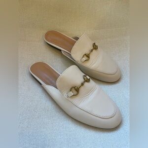 Cream Horsebit Slip On Mule Loafers